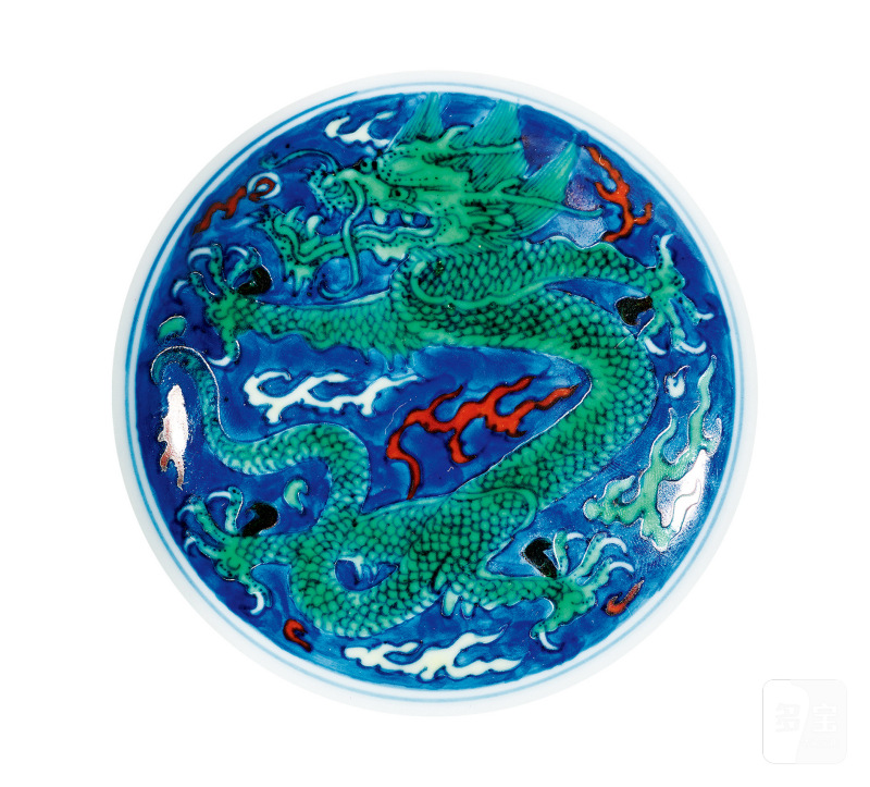 清康熙 青花地五彩赶珠龙纹碗 - 图2